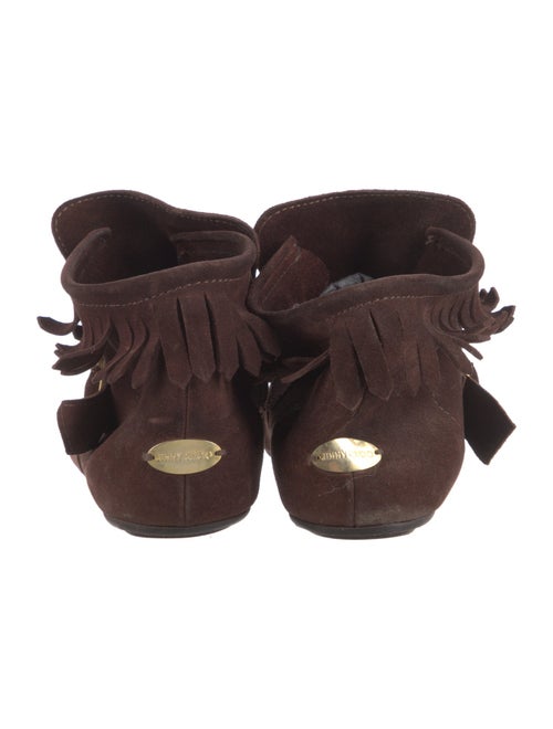 Jimmy Choo Suede Fringe Trim Accent Moto Boots