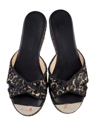 Jimmy Choo Leather Animal Print Slides