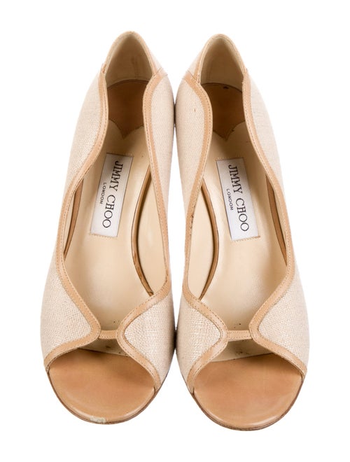 Jimmy Choo Canvas Leather Trim Embellishment Slingback Sandals