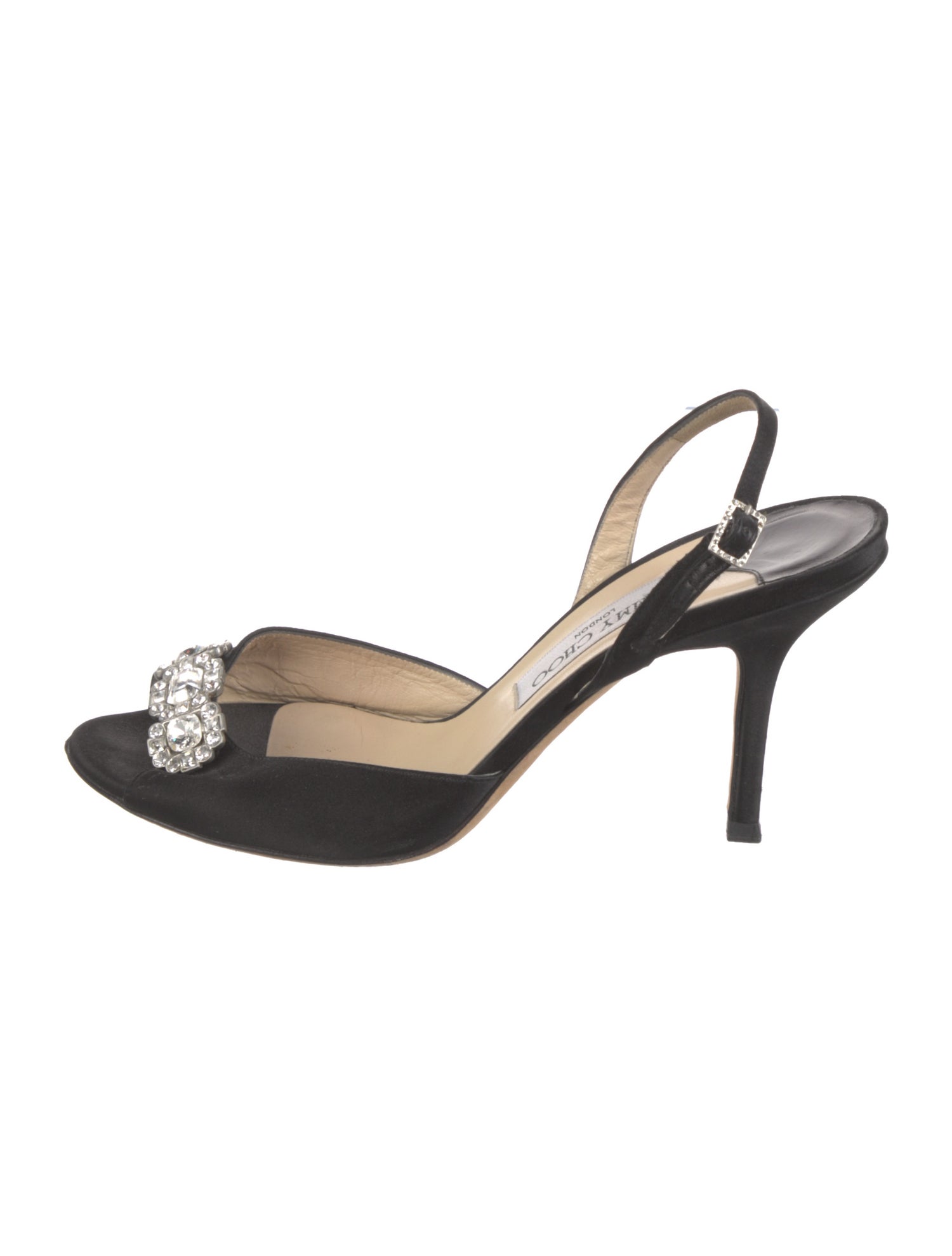 Jimmy Choo Satin Crystal Embellishments Slingback Sandals