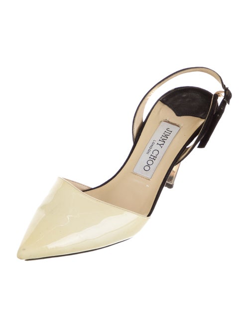 Jimmy Choo Patent Leather Leather Trim Embellishment Slingback Pumps