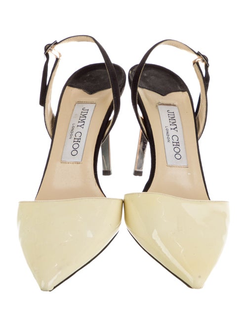 Jimmy Choo Patent Leather Leather Trim Embellishment Slingback Pumps