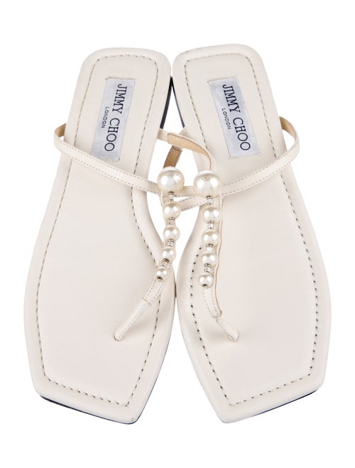 Jimmy Choo Leather Beaded Accents Flip Flops