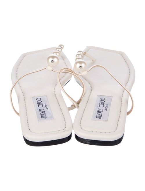 Jimmy Choo Leather Beaded Accents Flip Flops