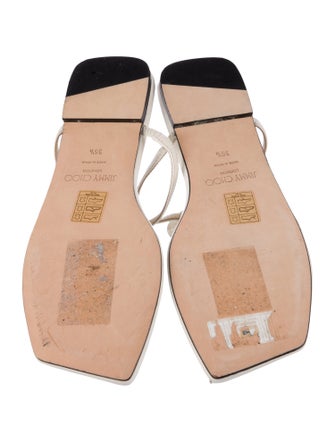 Jimmy Choo Leather Beaded Accents Flip Flops