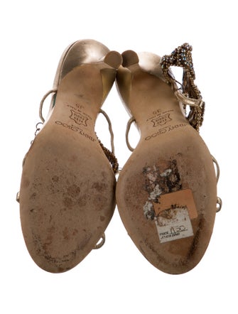 Jimmy Choo Leather Crystal Embellishments T-Strap Sandals