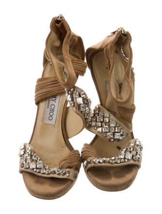 Jimmy Choo Suede Crystal Embellishments Slingback Sandals