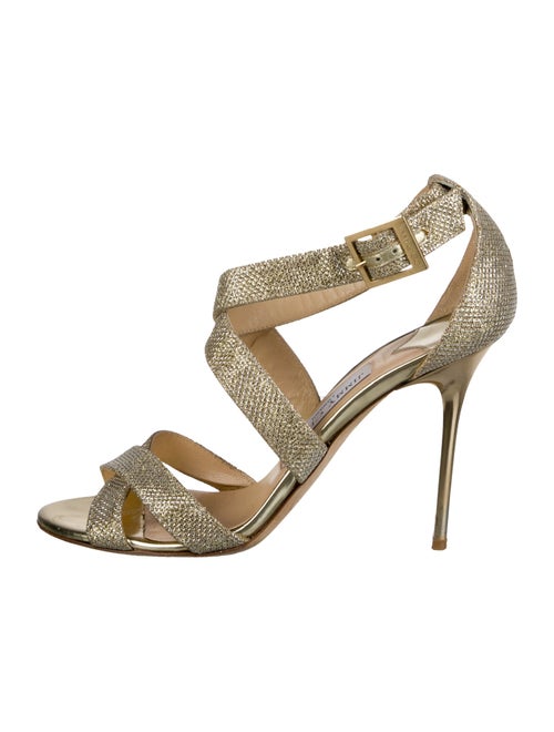 Jimmy Choo Leather Glitter Accents Sandals