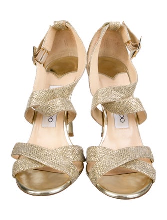 Jimmy Choo Leather Glitter Accents Sandals