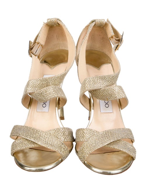 Jimmy Choo Leather Glitter Accents Sandals