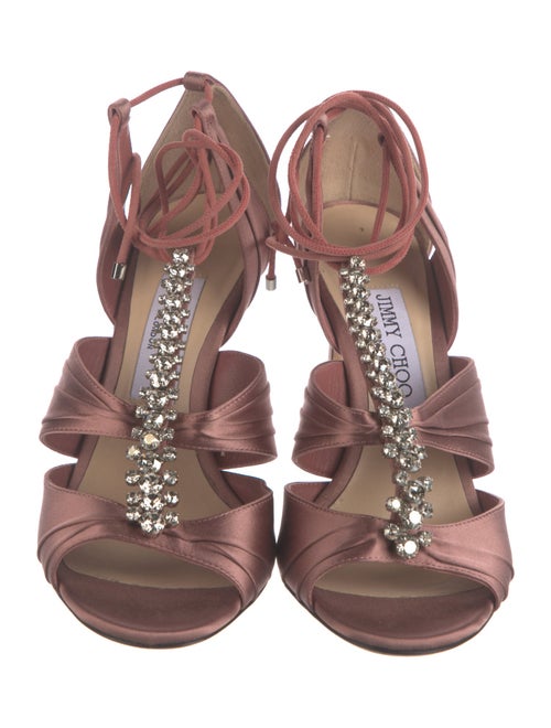 Jimmy Choo Satin Crystal Embellishments T-Strap Sandals