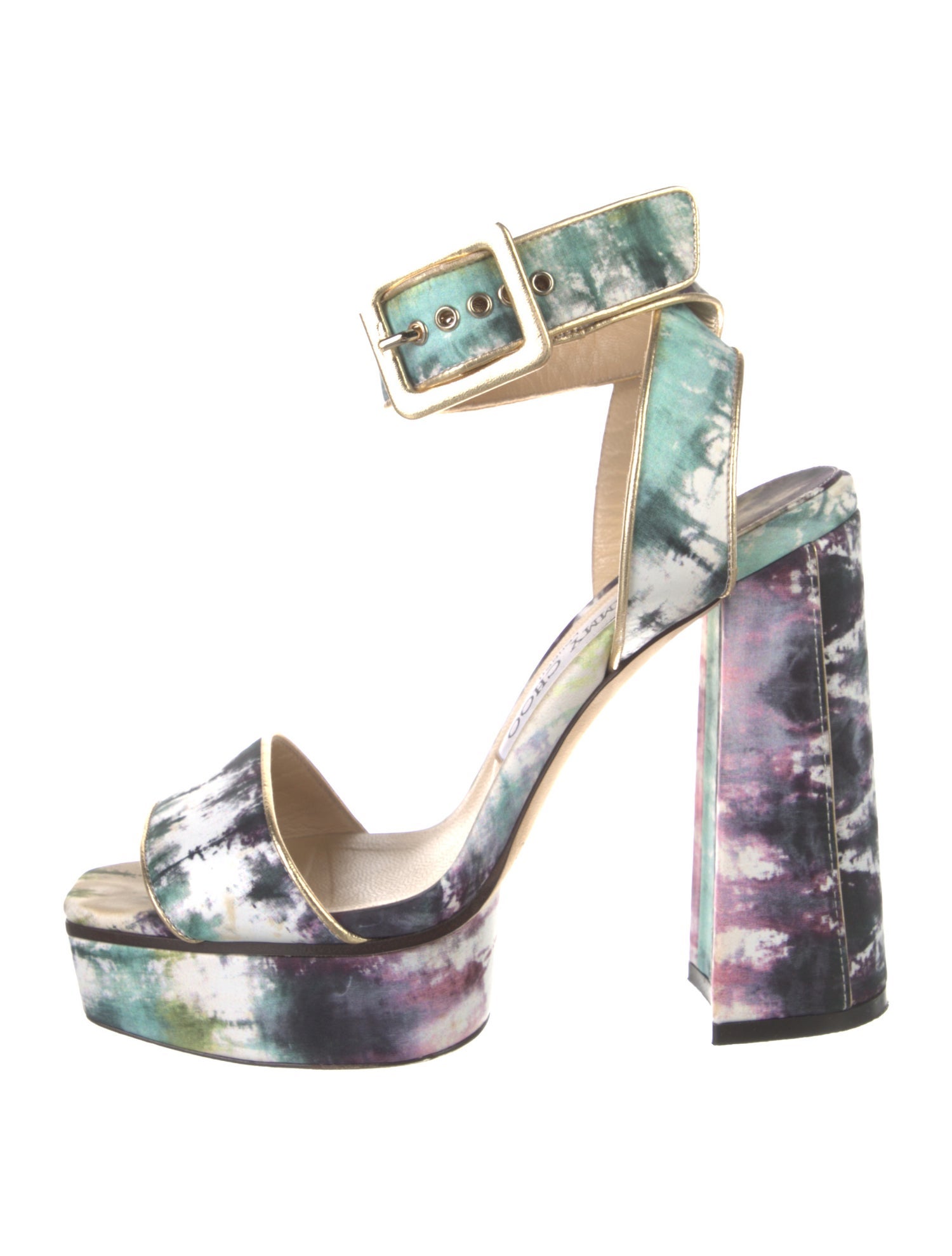 Jimmy Choo Satin Animal Print Sandals