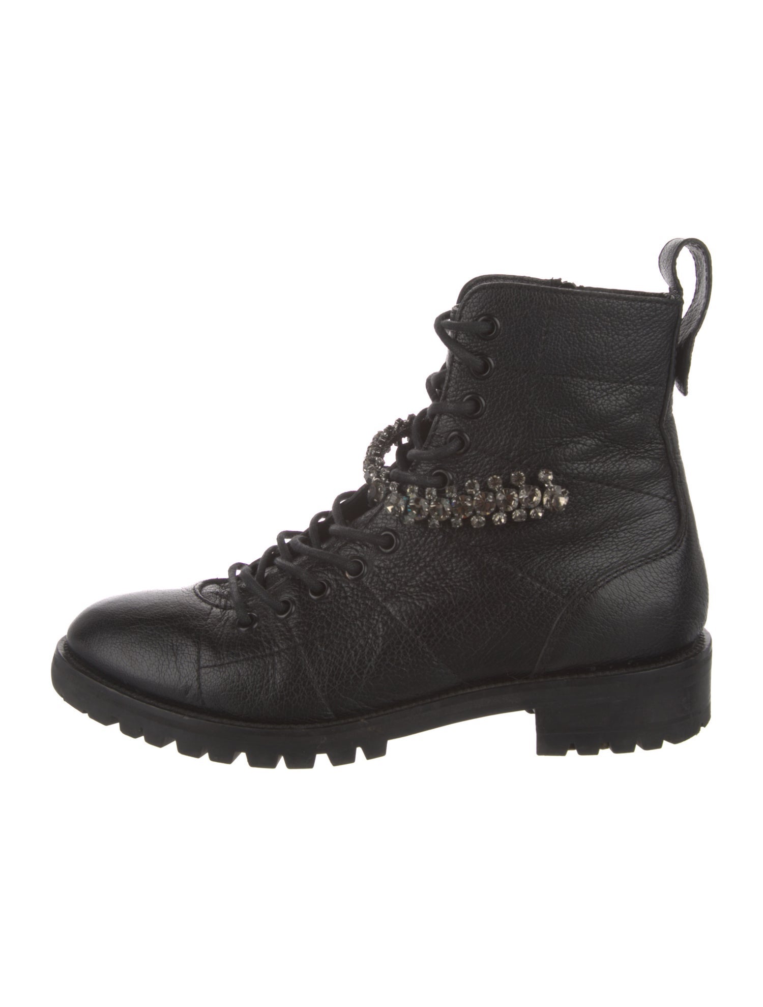 Jimmy Choo Faux Pearl Accents Leather Combat Boots
