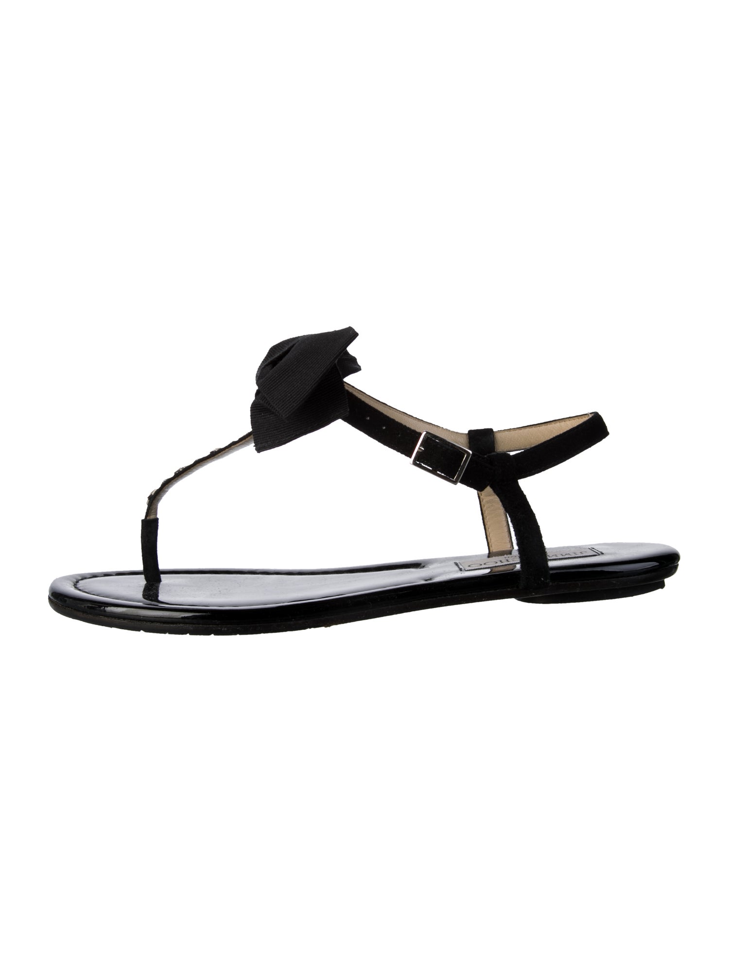 Jimmy Choo Suede Bow Accents T-Strap Sandals