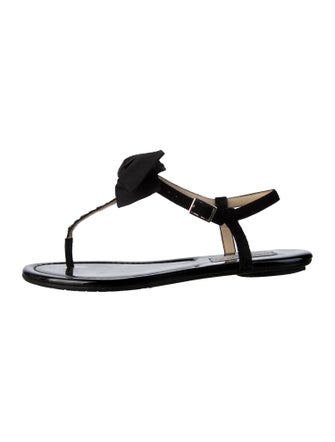 Jimmy Choo Suede Bow Accents T-Strap Sandals