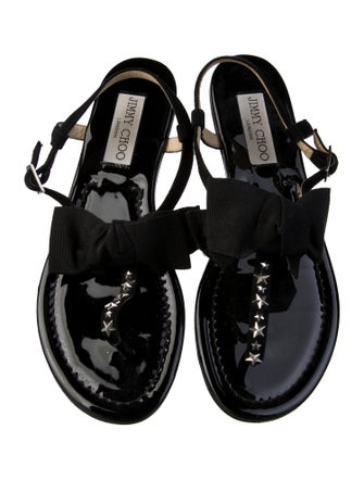 Jimmy Choo Suede Bow Accents T-Strap Sandals