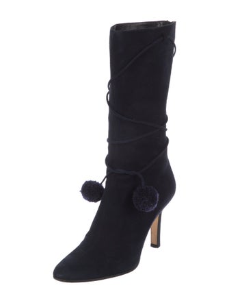 Jimmy Choo Suede Pom-Pom Embellishments Sock Boots
