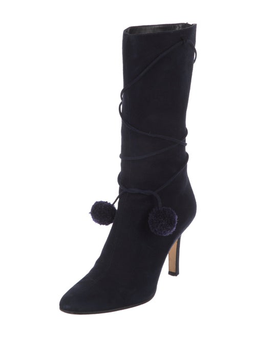 Jimmy Choo Suede Pom-Pom Embellishments Sock Boots