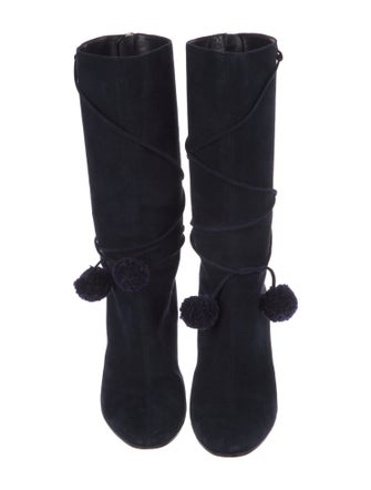 Jimmy Choo Suede Pom-Pom Embellishments Sock Boots