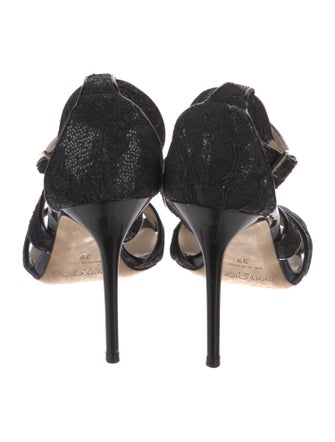Jimmy Choo Satin Lace Trim Embellishment Sandals