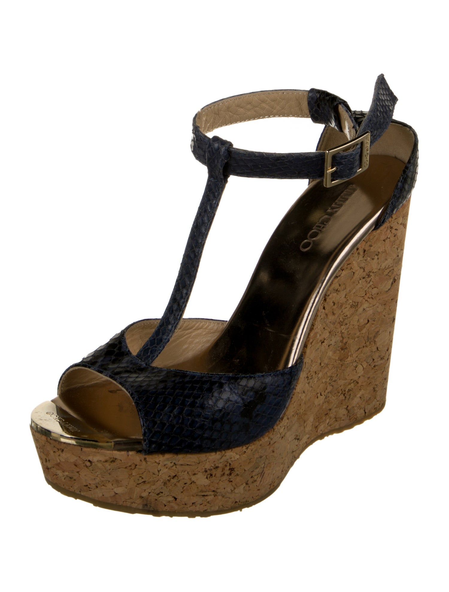 Jimmy Choo Embossed Leather Colorblock Pattern T-Strap Sandals