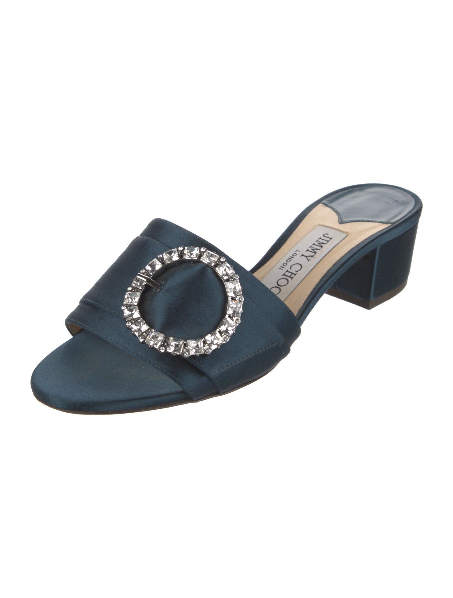 Jimmy Choo Satin Crystal Embellishments Slides