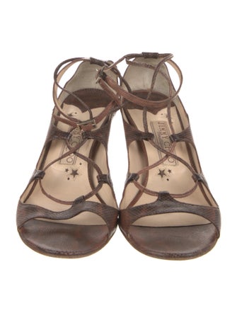 Jimmy Choo Embossed Leather T-Strap Sandals