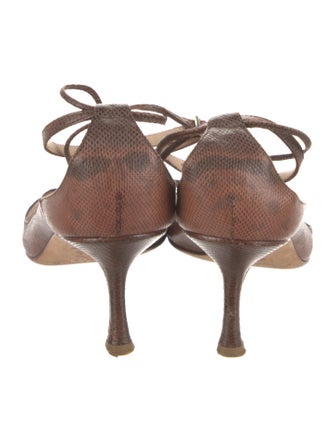 Jimmy Choo Embossed Leather T-Strap Sandals