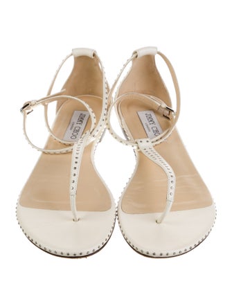 Jimmy Choo Leather Studded Accents T-Strap Sandals
