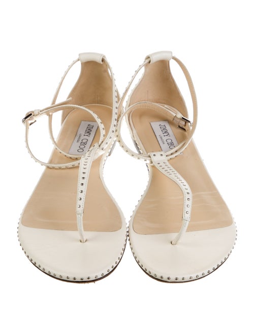Jimmy Choo Leather Studded Accents T-Strap Sandals