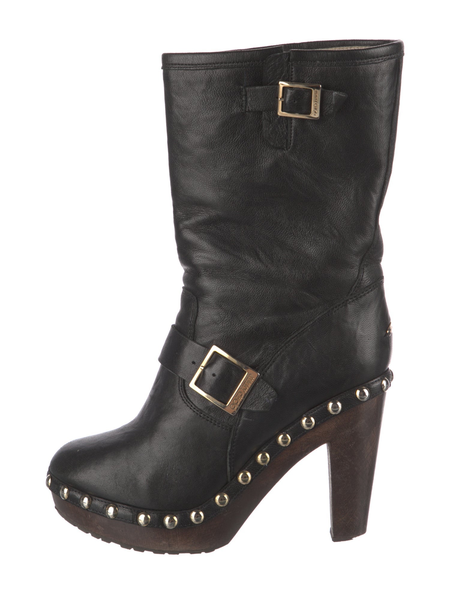 Jimmy Choo Leather Studded Accents Moto Boots