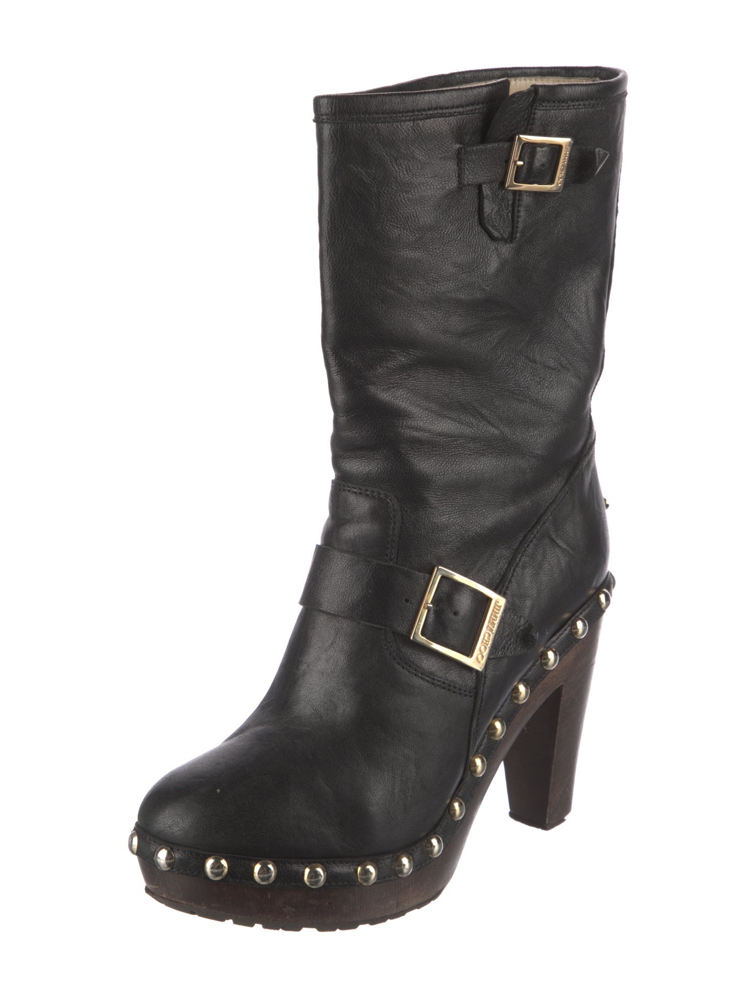 Jimmy Choo Leather Studded Accents Moto Boots