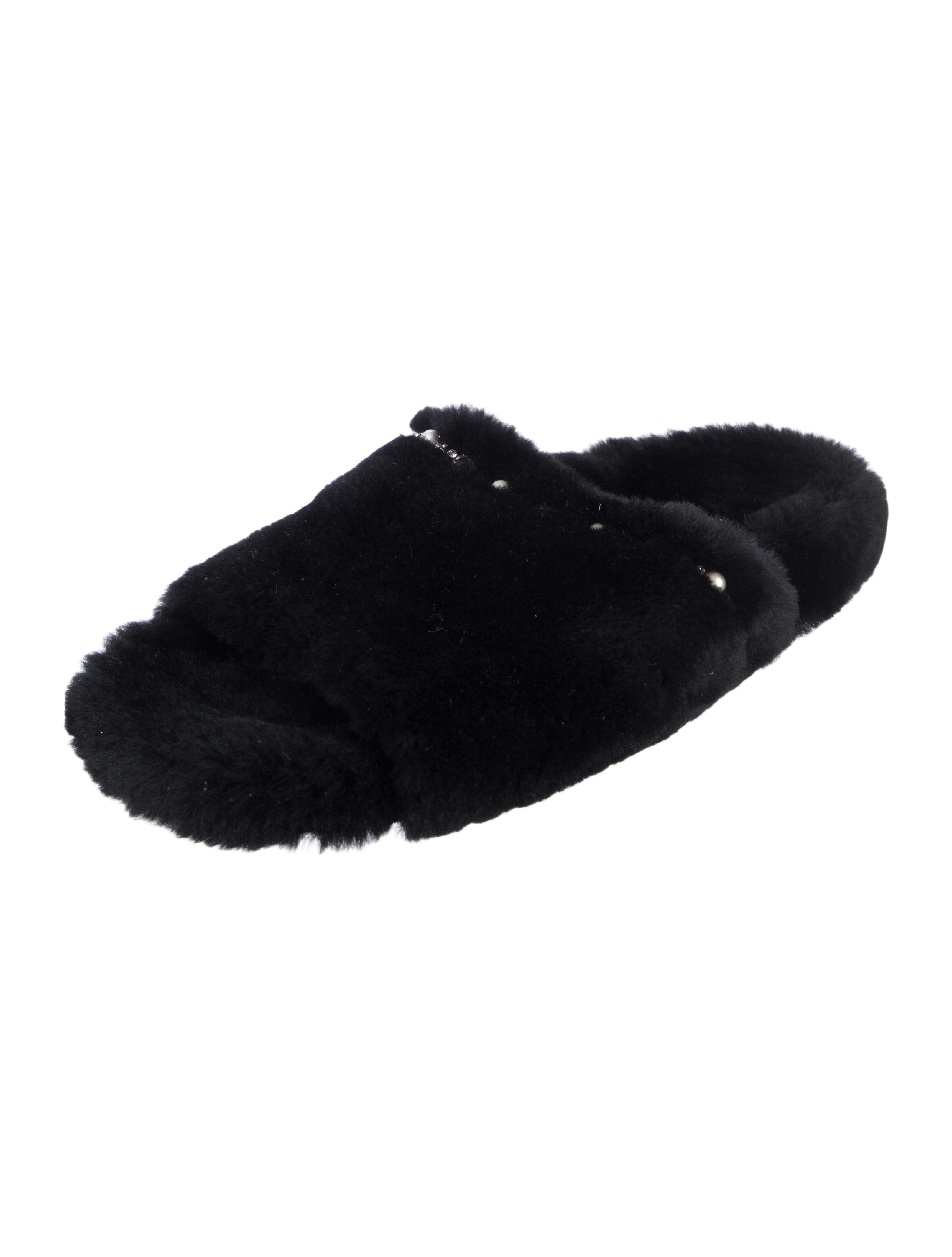Jimmy Choo Fur Crystal Embellishments Slides
