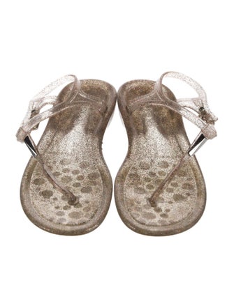 Jimmy Choo Rubber Glitter Accents T-Strap Sandals