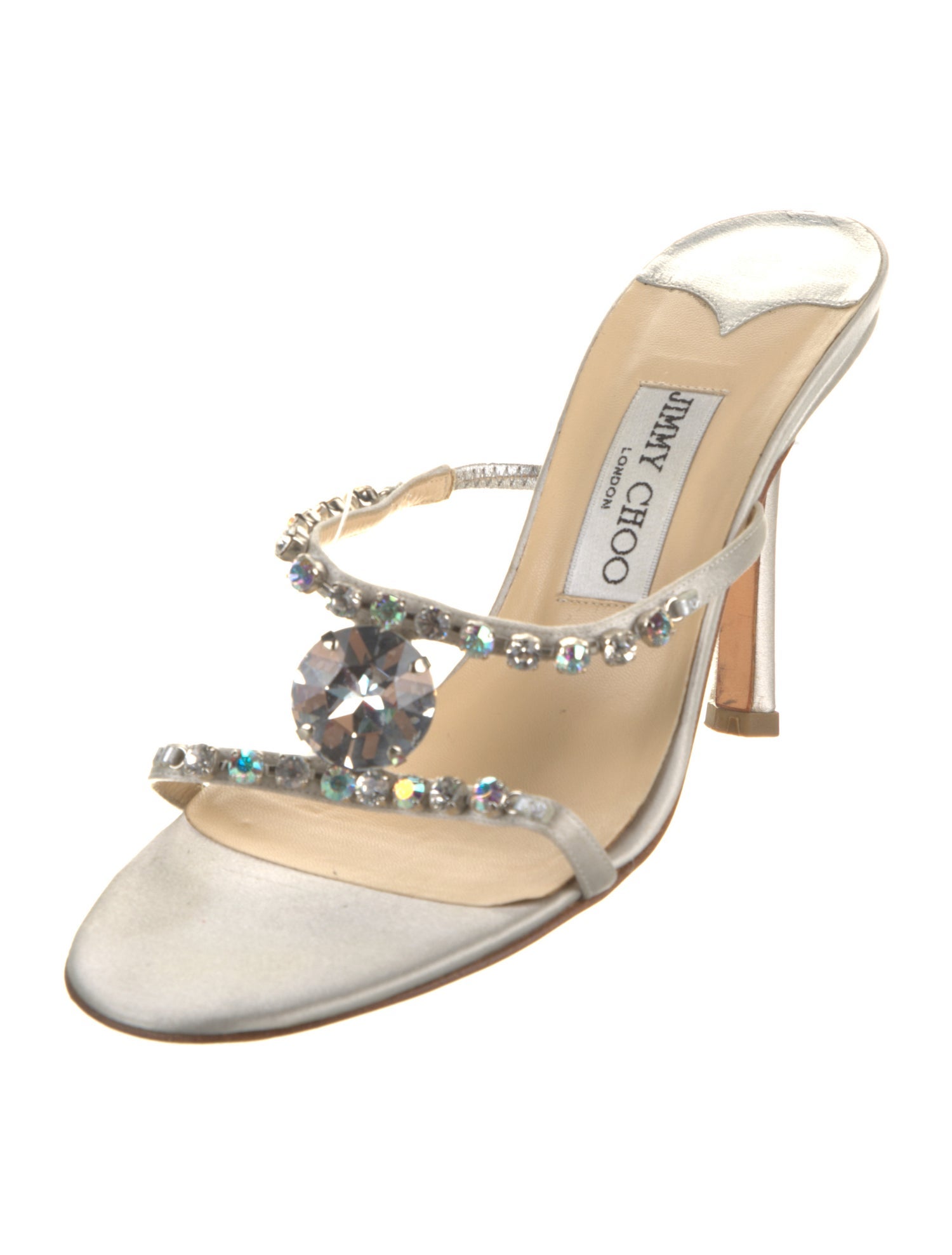 Jimmy Choo Satin Crystal Embellishments Slides