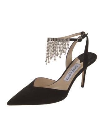 Jimmy Choo Suede Crystal Embellishments Slingback Pumps