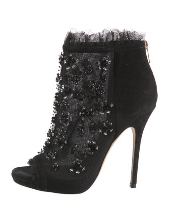 Jimmy Choo Suede Crystal Embellishments Lace-Up Boots