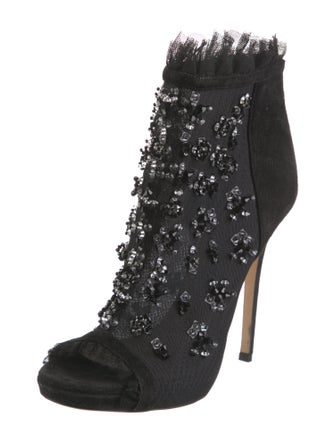 Jimmy Choo Suede Crystal Embellishments Lace-Up Boots