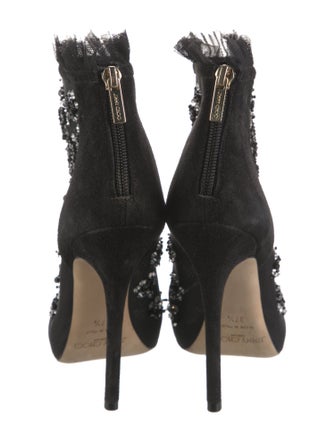 Jimmy Choo Suede Crystal Embellishments Lace-Up Boots