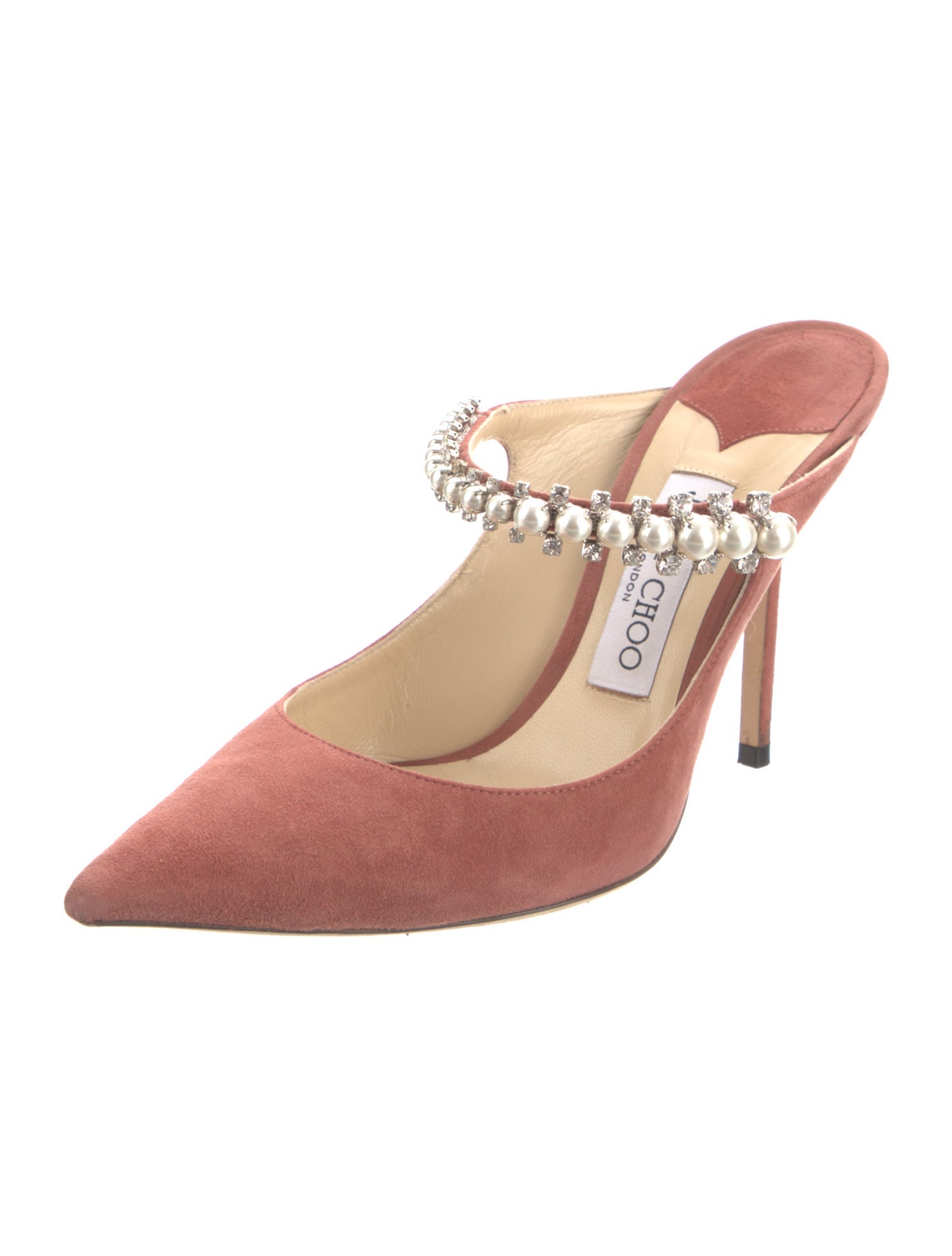 Jimmy Choo Faux Pearl Accents Suede Mules