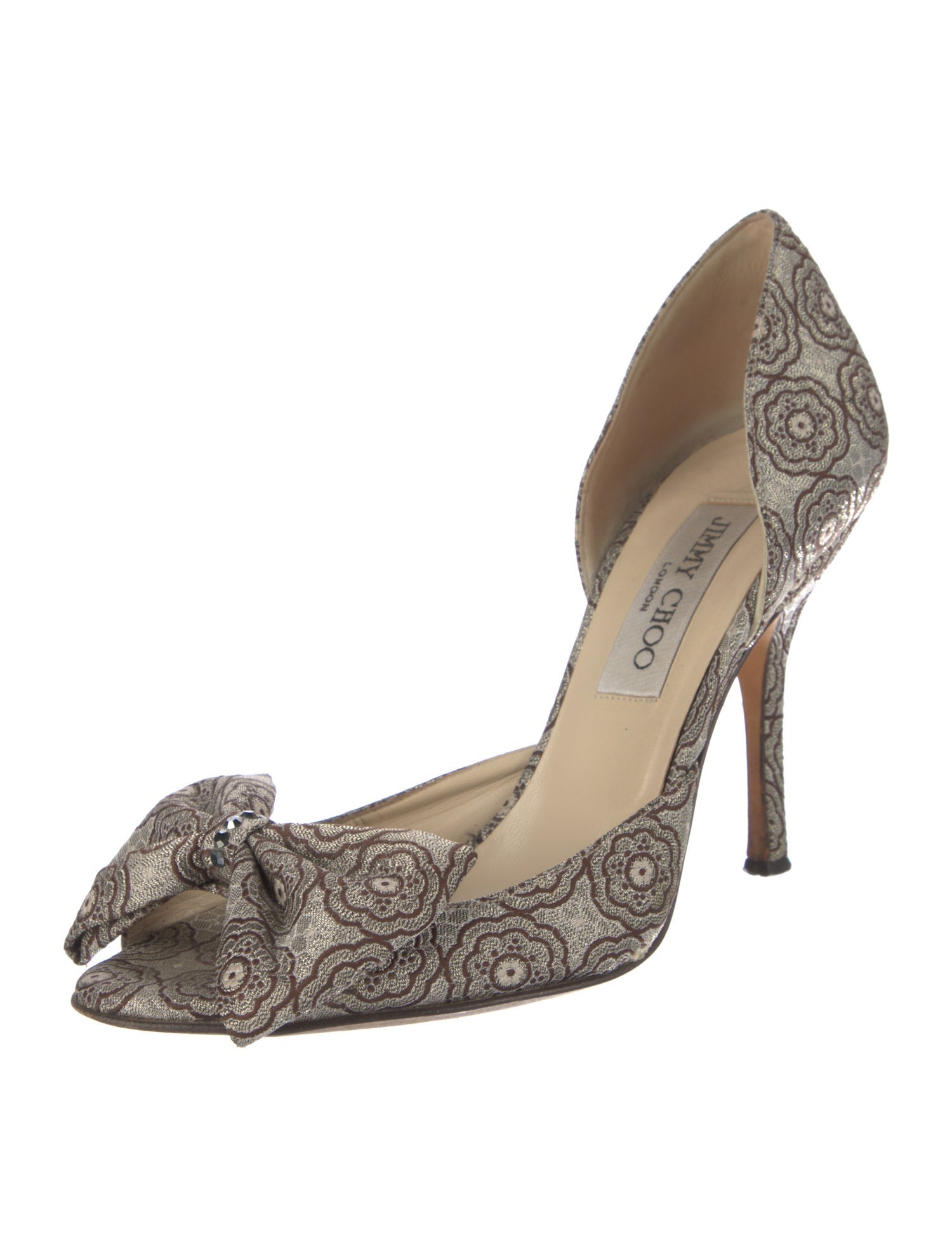 Jimmy Choo Floral Print Bow Accents D'Orsay Pumps