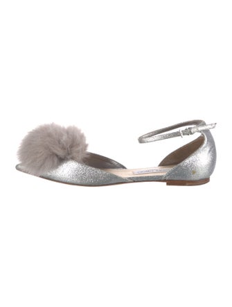 Jimmy Choo Glitter Fur Trim D'Orsay Flats