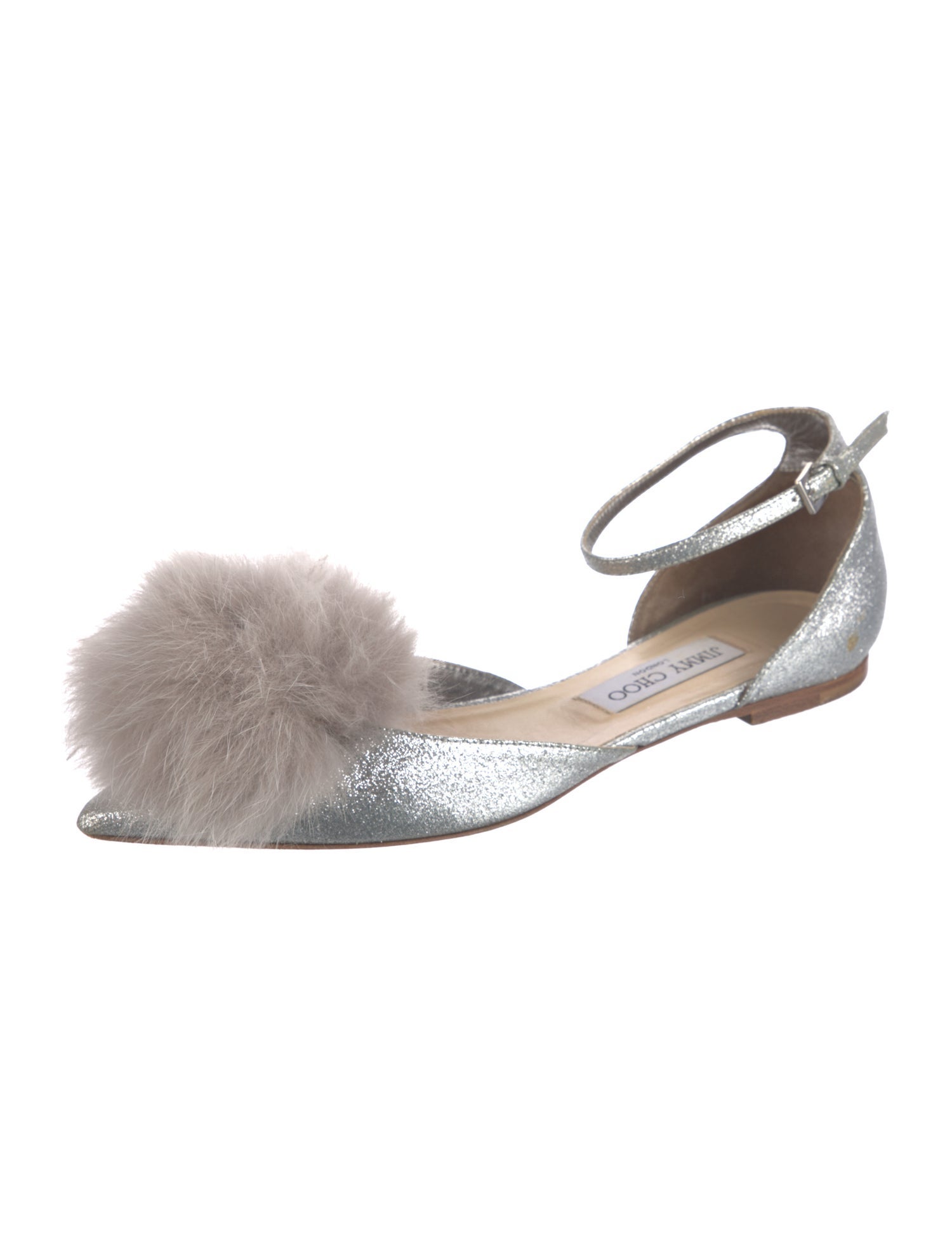 Jimmy Choo Glitter Fur Trim D'Orsay Flats