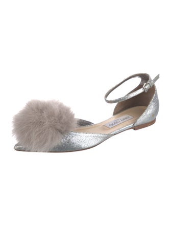 Jimmy Choo Glitter Fur Trim D'Orsay Flats