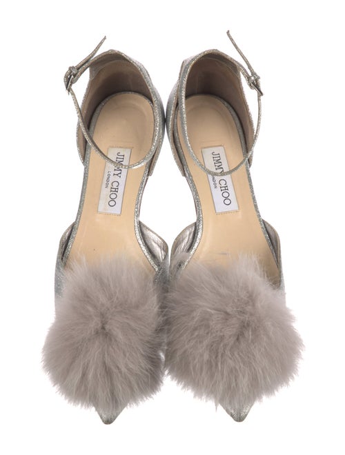 Jimmy Choo Glitter Fur Trim D'Orsay Flats