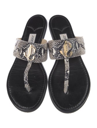 Jimmy Choo Leather Animal Print Flip Flops