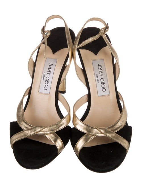 Jimmy Choo Suede Colorblock Pattern Slingback Sandals
