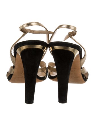 Jimmy Choo Suede Colorblock Pattern Slingback Sandals