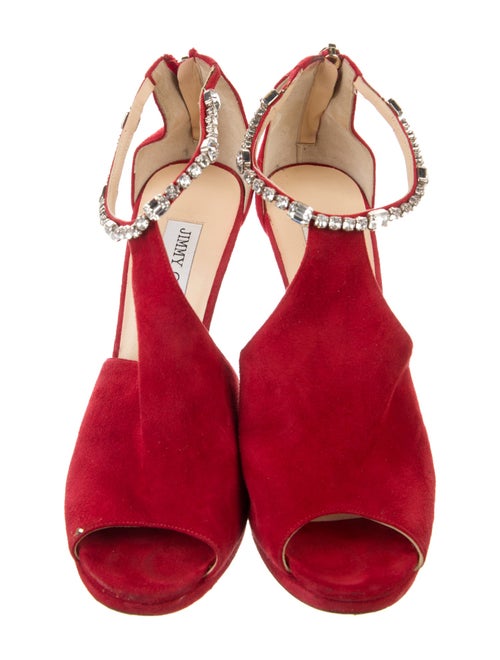 Jimmy Choo Suede Crystal Embellishments T-Strap Pumps