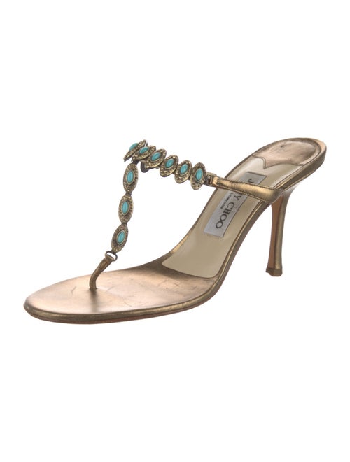 Jimmy Choo Leather Crystal Embellishments Flip Flops